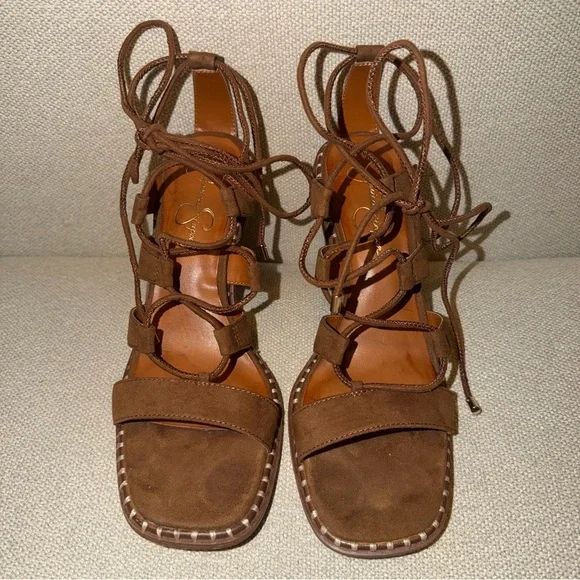 Jessica Simpson Tobacco Brown Lonor Strappy Heels Vacation Summer Fall Spring - Picture 3 of 6